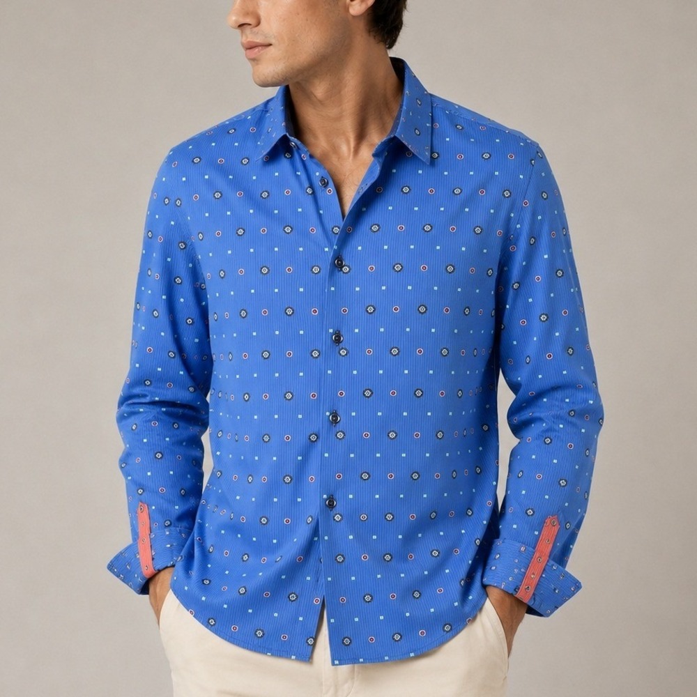 Robert Graham Classic Fit Geometric Pinstripe Long Sleeve Button Up Shirt XL EUC